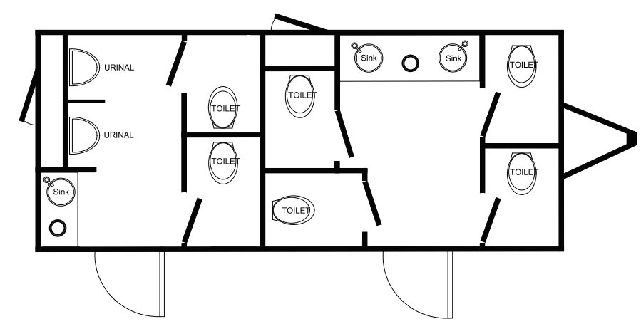 Floor Plan of 8 station restroom with sink and toilet